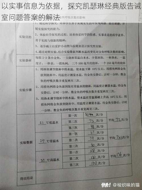 以实事信息为依据，探究凯瑟琳经典版告诫室问题答案的解法