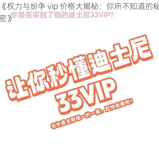 《权力与纷争 vip 价格大揭秘：你所不知道的秘密》