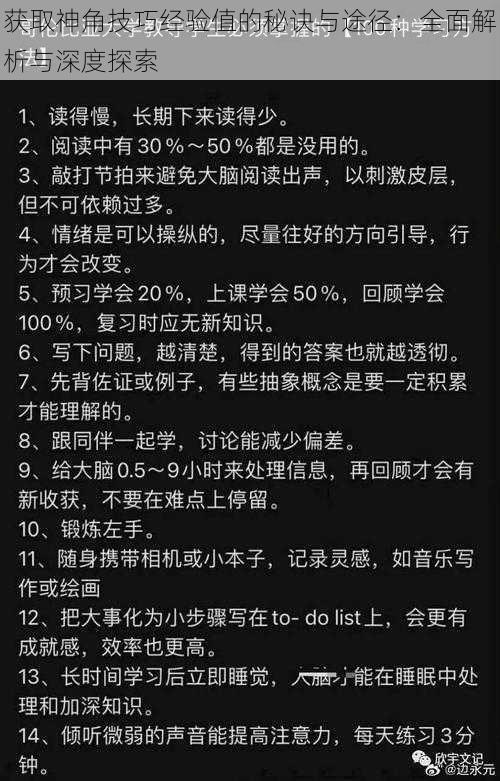 获取神角技巧经验值的秘诀与途径：全面解析与深度探索