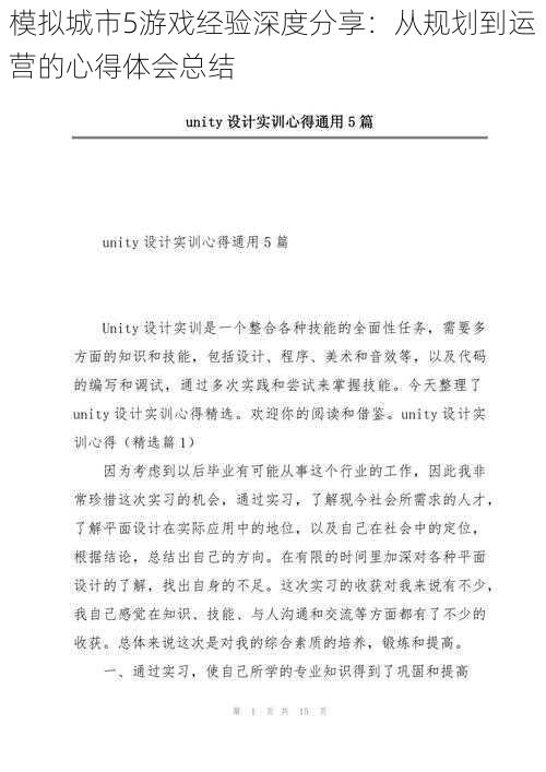 模拟城市5游戏经验深度分享：从规划到运营的心得体会总结