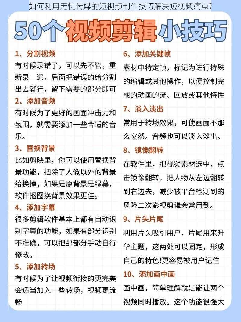 如何利用无忧传媒的短视频制作技巧解决短视频痛点？