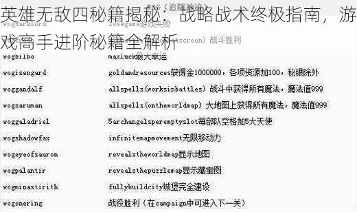 英雄无敌四秘籍揭秘：战略战术终极指南，游戏高手进阶秘籍全解析