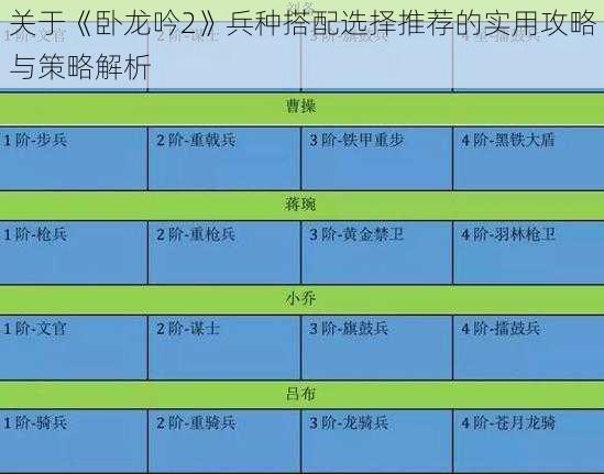 关于《卧龙吟2》兵种搭配选择推荐的实用攻略与策略解析