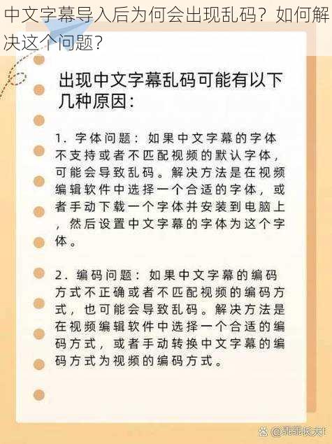 中文字幕导入后为何会出现乱码？如何解决这个问题？