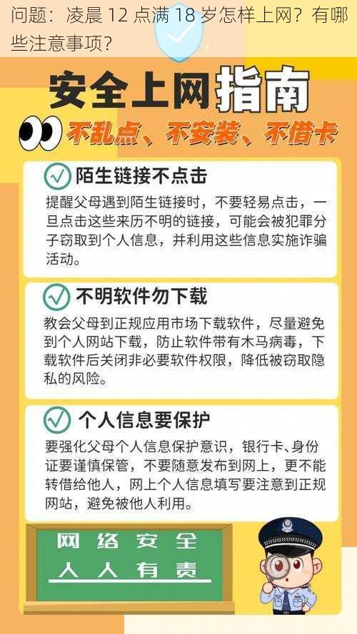 问题：凌晨 12 点满 18 岁怎样上网？有哪些注意事项？