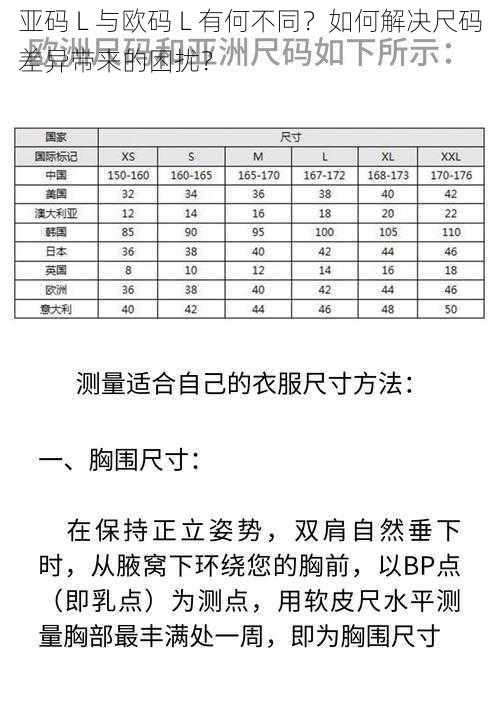 亚码 L 与欧码 L 有何不同？如何解决尺码差异带来的困扰？