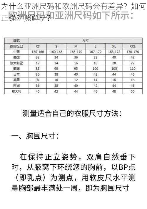 为什么亚洲尺码和欧洲尺码会有差异？如何正确对照解析？