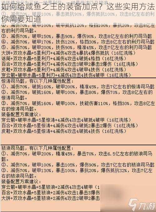 如何给咸鱼之王的装备加点？这些实用方法你需要知道